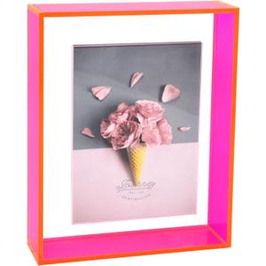 5x7 Acrylic Picture Frame Neon Floating Photo Frame for Wall Mount and Tabletop Decorative in Gallery Home Office, Neon Pink