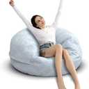 Soft Removable Cover for Teens/Girls Bedroom,Fluffy Giant Round Floor Beanbag Lounger Chairs (No Filler,Light Gray)