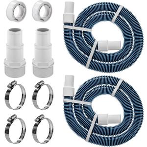1.5" 6ft Pool Filter Pump Hose Kit for Above Ground Swimming Pools Vacuum Skimmer 1 1/2 to 1 1/4 Pool Hose Adapter Fittings & 1 1/2" Hose Replacement- 2 Pool Hoses, 2 Adapters, 2 PTFE Tapes, 4 Clamps