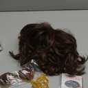 70s 80s Costume Wigs for Men with Mustache Glasses and Chain Short Brown Shaggy Disco Wig for Rocker Singer Hippie Retro Cosplay Halloween Party