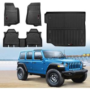 Custom for 2018-2025 2026 Jeep Wrangler JL 4 Door Floor Mats and Cargo Liner All Weather TPE Rubber Protection Mat (for 18-26 JL 4 Door Floor Mats+Cargo Liner)