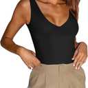 REORIA Butsmooth Womens Trendy Sexy Plunge Deep V Neck Sleeveless V Backless Going Out Tank Bodysuits Tops (Large, Black)