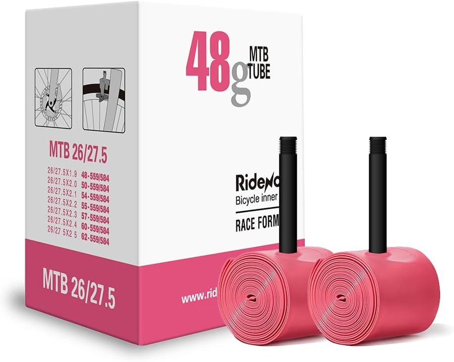2-Pack Ridedew 26/27.5 x1.9-2.5" TPU Inner Tubes 48g Mountain Bike Tubes with 42mm Schrader Valves