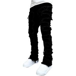 Stacked Jeans Men Skinny Ripped Jeans Slim Fit Denim Pants Y2K Goth Harajuku Emo Jeans Trouser (Medium, B01-02)