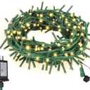 Twinkle Christmas Lights 33ft 100 LED 8 Modes with Timer, Connectable Xmas Tree Mini Lights for Indoor Outdoor Home Party Patio Garden Holiday Warm White (Warm White Glass Green Wire)