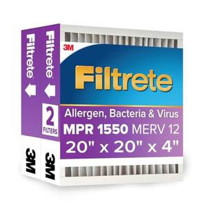 Filtrete 20x20x4 AC Furnace Air Filter, MPR 1550, MERV 12, Fits Honeywell, CERTIFIED Asthma & Allergy Friendly, Electrostatic Air Cleaning Filter, 1-Pack (Actual Size 19.88x19.88x4.31 in)