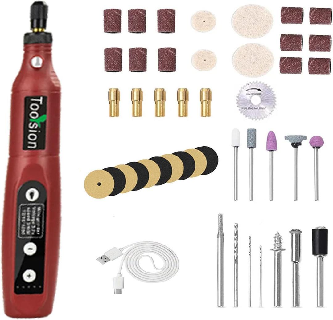 Mini Cordless Rotary Tool,45 PCS Accessories and USB C Charging and 3.7V 2.0Ah rechargeable battery pack rotary tool kit,5-speed for sanding,engraving,polishing,cutting, Diy Crafts(Red)
