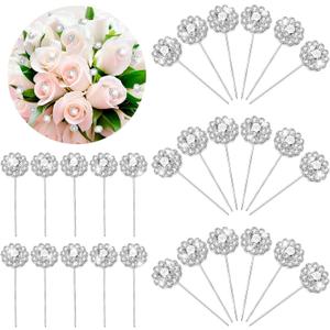 Henoyso 50 Pack Bouquet Pins Round Floral Rhinestone Crystal Bouquet Pins Flower Diamond Corsages Pins Floral Rhinestones Pins Crystal Diamond Head Straight Pins for Wedding Bridal Jewelry