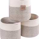 voten Storage Cubes Baskets Bins Organizer 11x11x11'' Fit 12x12''Cube Storage Organizer Bookcases Shelves,Durable Woven Cotton Storage Basket for Organizing,Round 3Pack Off White/Light Brown