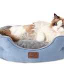 Bedsure Dog Beds for Small Dogs - Round Cat Beds for Indoor Cats, Washable Pet Bed for Puppy and Kitten with Slip-Resistant Bottom, 20 Inches, Allure, (Arctic Blue)