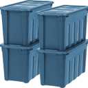 IRIS USA 31 Gallon Eco-Friendly Heavy Duty Storage Totes with Easy-Grip Handles, 4 Pack - Large Bins with Lids Garage Organizing Tubs, Durable Stackable Utility Containers, Made in USA - Navy