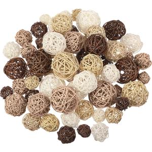 Patelai 72 Pcs Wicker Rattan Balls Decorative Balls for Vase Centerpiece Bowls Orbs Filler for Spring Summer Craft Home Decor, 4 Sizes(White, Wood, Camel, Coffee)