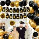 Congrats Grad Banner for Graduation Decorations 2026, Congratulations Banner, Black and Gold Balloons for Grad Decorations with Paper Flowers, Hanging Swirls