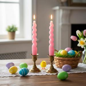 Pink Taper Candle Short Candlesticks -7 Inches Spiral Tapered Candles Small Twisted Candlestick 2pcs Funky Candle Sticks for Easter Wedding Table Centerpieces Mother's Day Home Dinner Party Decor