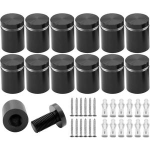 3/4 inch x 3/4 inch Solid Aluminum sign standoffs advertising screws wall mounts support fixings bolts for picture frame billboard glass posters acrylic signs display 12PCS (Black anodized)