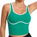 RUNNING GIRL Sports Bras for Women,Longline Workout Crop Tank Tops Padded with Built in Shelf Padded Sports Bra (Green, L)