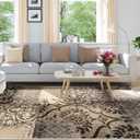 Superior Bristol Collection Area Rug, 8mm Pile Height with Jute Backing, Chic Geometric Damask Patchwork Design, Fashionable and Affordable Woven Rugs - 8' x 10' Rug, Beige & Brown