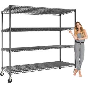 Metal Shelving with Wheels, 2640LBS 4-Tier Heavy Duty Garage Storage Shelves, Adjustable Wire Rack Shelving Unit w/Casters, Rolling Shelf for Home, Workshop, Basement, 74" H24" D60" W