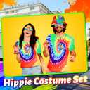 6 Pcs Hippie Costume Set for Men 60s 70s Outfit Colorful Tie-Dye T-shirt Hat Headband Peace Necklace for Theme Party (XL)