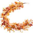 5 Feet Fall Garland Autumn Garland Artificial Fall Leaves Harvest Festival Fall Decorations with Fall Leaves and Cape Gooseberries for Home Decor