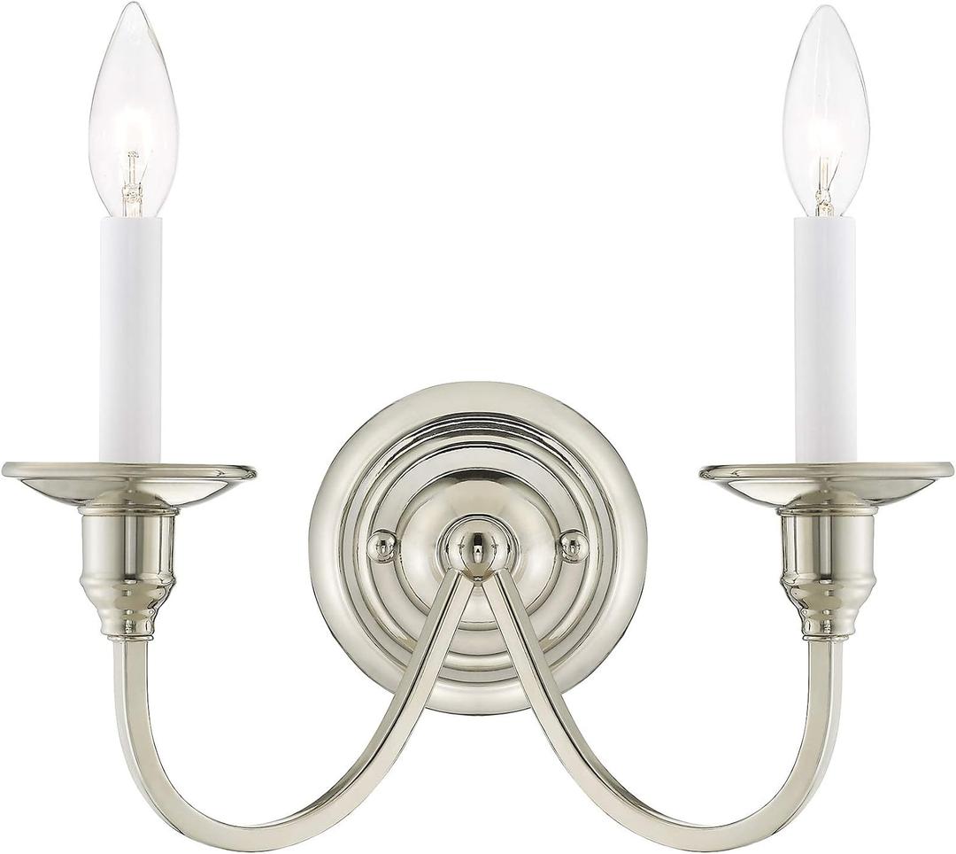 Livex Lighting 5142-35 Cranford 2-Light Wall Sconce, Polished Nickel, 13"W x 9"H