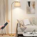 Arc Floor Lamp with Remote Control,64" Modern Standing Lamp with Stepless Dimmable, 3 Colors Temperature and 350H/180V Rotatable Shade,Gold Arc Floor Lamps for Living Room(with 9W Bulb)