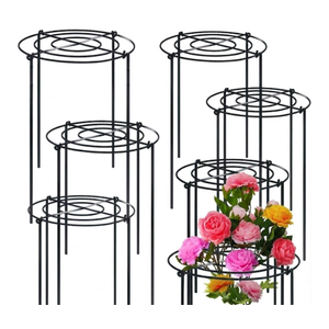 TCBWFY 8 Sets Peony Support Cage, 12" Dia x 24" High, Heavy Duty Metal Plant Support, Grow Through Hoops Grids, 4mm Legs, Round