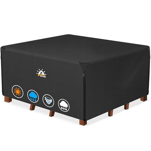 Zettum Patio Furniture Cover Square - 600D Outdoor Table Cover Waterproof & Heavy Duty, 86 Inch Large Lawn Furniture Set Covers for Outside Dining Table and Chairs Seating Combo - 86 x 86 x 28 Inch