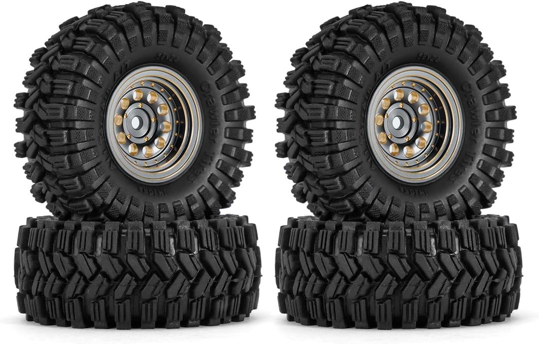 INJORA Black Coating Brass 1.0 Beadlock Wheel Tires Set for Axial SCX24 AX24 TRX4M FCX24 Upgrade 1/24 1/18 RC Crawler CarGrey