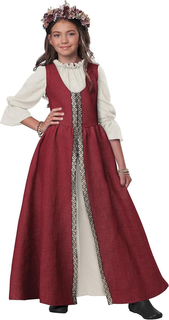 California Costumes Renaissance Faire Dress, Child Costume (Red), Medium (Burgundy/Cream)