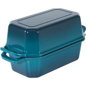Flavehc Bread Pan Cast Iron Loaf Pan with Lid Bread Loaf Pan 8.5x4.5 Inch Loaf Pan Enameled Cast Iron Sourdough Loaf Pan, DarkCyan
