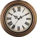 Plumeet Retro Wall Clock, 12'' Non Ticking Classic Silent Vintage Wall Clocks Decorative Kitchen Living Room Bedroom, Roman Numerals, Battery Operated (Copper Gold)