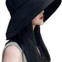 Wide Brim Sun Hat for Women, UV Protection Bucket Hat with Adjustable Strap, Packable Travel Friendly Summer Hat (Black)