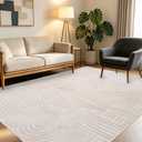 ABREEZE Soft Fluffy High-Low Rainbow Pattern Area Rugs 5'x7' Non Slip Washable Modern Geometric Rug Abstract Carpet for Living Room Bedroom Dining Room Nursery, Beige
