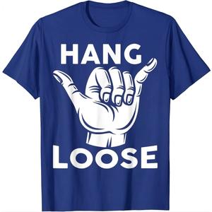 Hang Loose, Hawaii Pineapple Tiki Hawaiian T-Shirt (Blue, M)