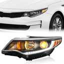 TODO Headlight Assembly Compatible with 2016-2018 Kia Optima with LED DRL, Halogen with Bulbs Driver Side Headlamp for 2016 2017 2018 Optima 92101-D5000 92101D5000 KI2502196