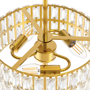 Modern Crystal Chandelier Gold Pendant, Round Crystal Light Fixture Hanging Lamp, for Dining Room, Restaurant, Hallway, Balcony, 15.7 inch