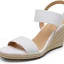 DREAM PAIRS Womens Open Toe Espadrilles Dressy Platform Sandals Slip on Elastic Ankle Strap Wedges Sandals (9, White)