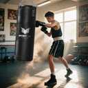 Mesetast Punching Bag for Kids Teenagers, 2.7ft Kids Punching Bag with 8 OZ Boxing Gloves for Youth Boxing MMA Karate Kickboxing - Unfilled