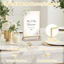 EHWINE 12 Pack Acrylic Sign Holder 5 x 7, Double Sided Gold Picture Frame Stand up Table Top Sign Holders, Clear Display Stand Menu Flyer Holder for Wedding Party (Provide Non-slip Mats)