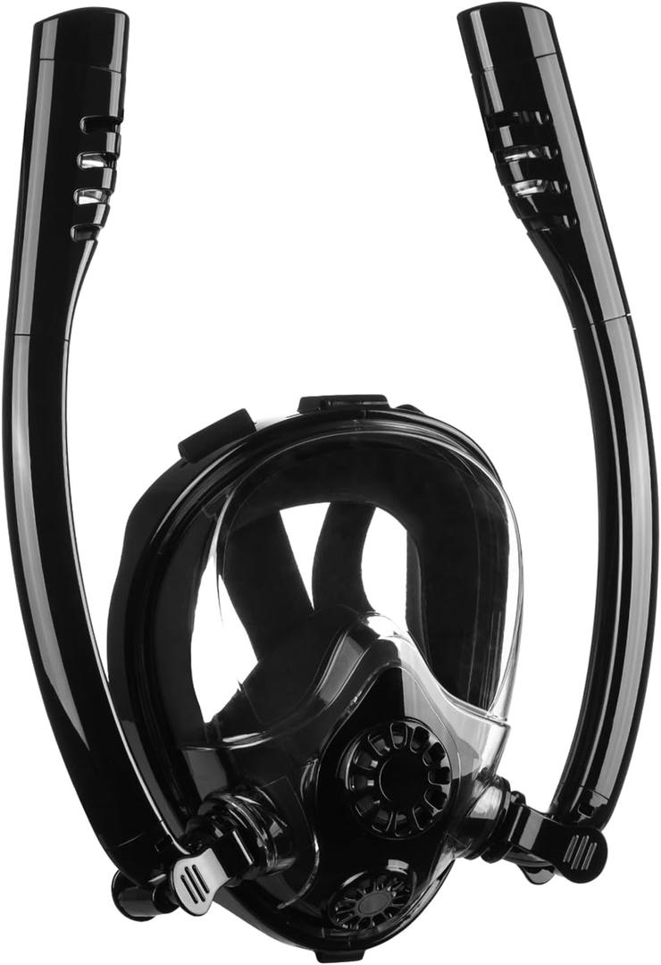 Adult Full Face Snorkel Mask, Waterproof Dual Breathing Tubes, Patented Design, Breathing Through The Nose, Professional Snorkeling Gear for Vacation, Mountable Action Camera (Black)