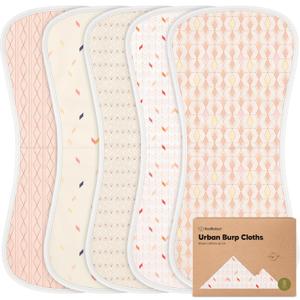Organic Burp Cloths Baby Boy & Girl - 5-Pack Super Absorbent Cotton Burping Cloths for Babies, Soft & Plush Newborn Spit Up Rags, Infant Towels for Milk Spit Up, Unisex, Large 21" x 10" (Prism)