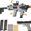 Soft Bullet Toy Gun Blaster, Realistic Toy Dart Hand Gun Soft Bullet Pistol Foam Shell ejecting Blasters, with 2 Clips & 80 Foam Bullets, Gifts for Boys Girls Adults Age 8+