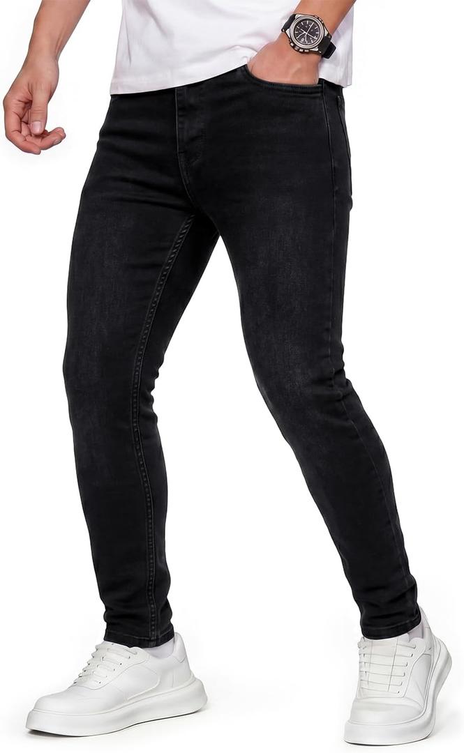 GINGTTO Black Jeans Men Skinny Stretch Denim Jeans for Men Slim Fit Pants 36W30L
