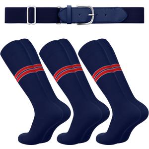 Ramede Youth Baseball or Softball Socks and Belt Combo Set Striped Softball Football Socks with Belt for Adult Boy Kid Girl (Small, Navy Blue)