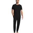WiWi Men's Pajama Sets Viscose from Bamboo Sleepwear Short Sleeve Top and Pants Pjs Sets with Pockets Drawstring  Black, Small