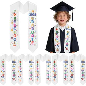 Kindergarten Printed Graduation Stole Kids Graduations Sash Preschool Printed Graduation Stole Class of 2026 (White)