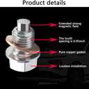 Magnetic Oil Drain Plug M14x1.5, Stainless Steel Oil Drain Plug with 5 PCS Copper Crush Washer Anti Leakage Replacement for Car Motorcycle Boat