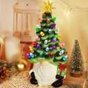 ORIENTAL CHERRY Christmas Decorations - 12 Lighted Up Gnomes Ceramic Christmas Tree with 46 Multicolored Lights - Small Mini Prelit Xmas Holiday Decor for Tabletop Home Room Table Fireplace Office