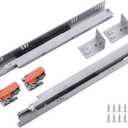 1 Pair 15 Inch Ball Bearing Full Extension Soft Close Undermount Drawer Slides, Bottom Mount Slow Self Closing Cabinet Metal Drawer Rails with Runner, Locking Device, Back Bracket and Screws